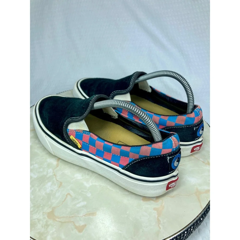 Vans Suede Platform Slip-On Shoes Womens Sz 8.5 Black Pink Checkerboard Sneakers